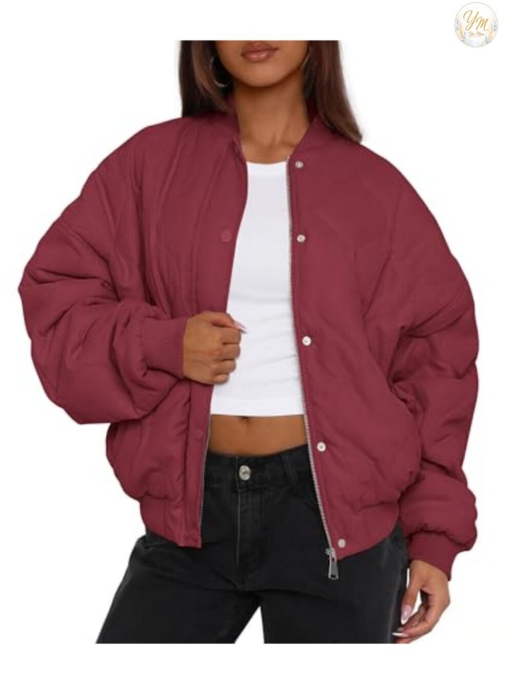 Women's Quilted Bomber Jacket Cropped Zip Up Winter Coat